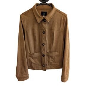 Kut From The Kloth Women's Button-Up Faux Suede Jacket Pockets Brown Size XL